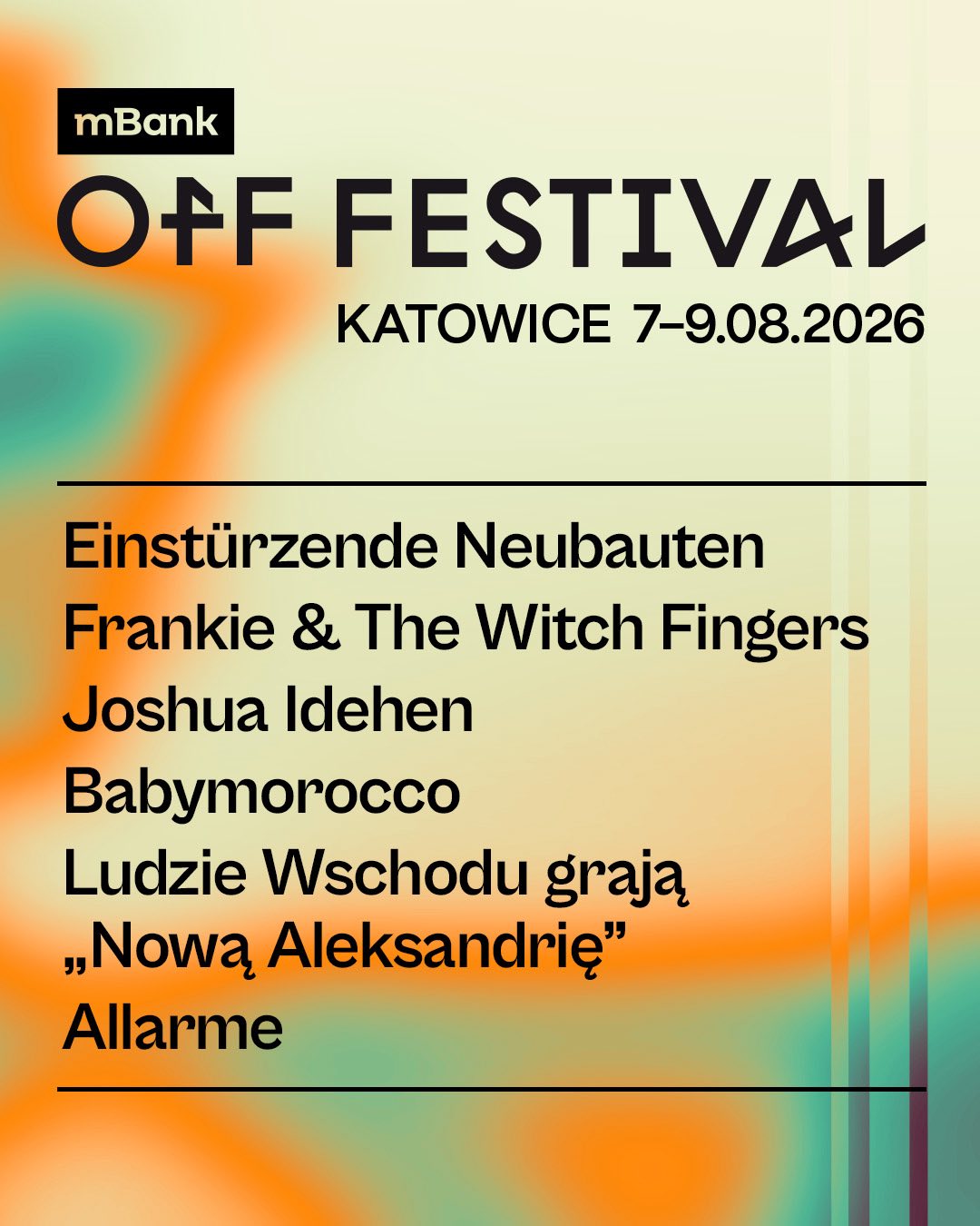 Read more about the article Einstürzende Neubauten, Frankie and The Witch Fingers, Joshua Idehen, Babymorocco, Allarme i  Ludzie Wschodu dołączają do OFF FESTIVAL 2026